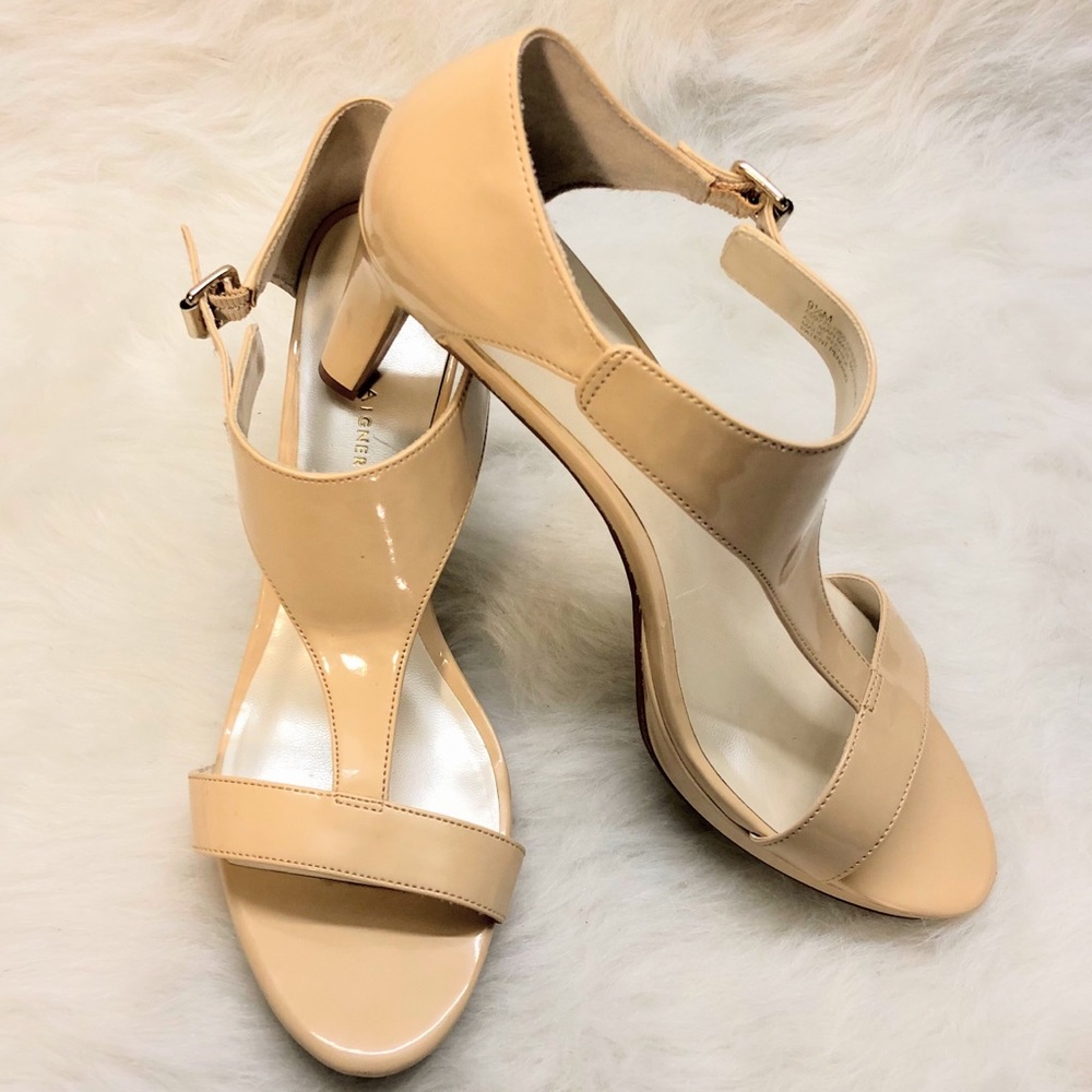 Tan T strap Heels by Etienne Aigner